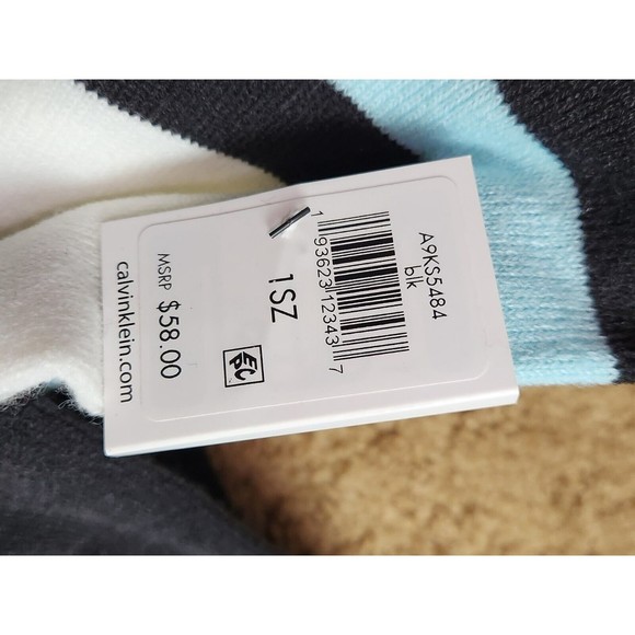 Calvin Klein Men’s Blue Black White Logo Spell Out Fringe Thick Scarf 9" X 74" - Picture 10 of 11